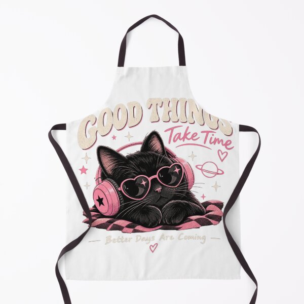 Item preview, Good Things Take Time – Cute Black Cat Y2K Retro designed and sold by DMQ-Designs.