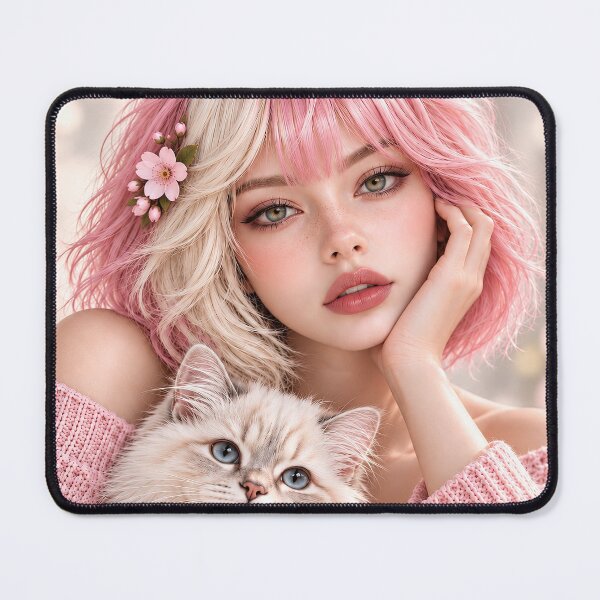 Item preview, Pink Haired Woman With Cat designed and sold by dreamybyana.