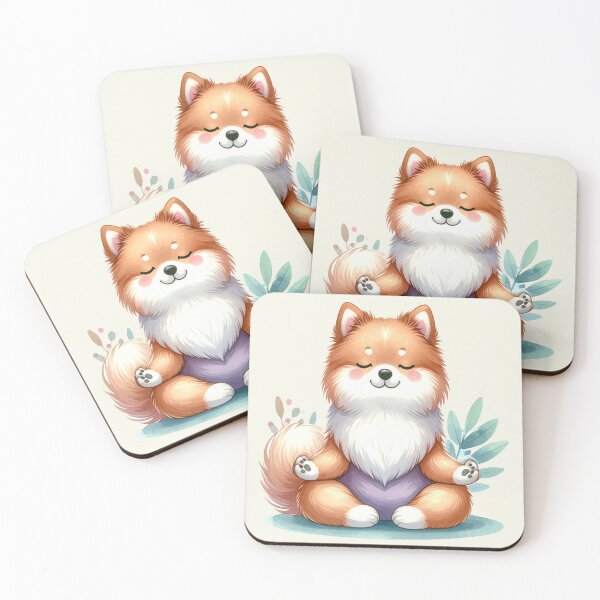 Item preview, Relaxed yoga Akita dog in watercolors designed and sold by LiskoDesign.