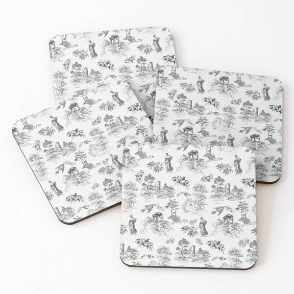 Item preview, Vintage Blue French Toile de Jouy Seamless Pattern B&W designed and sold by Qualali Studio.
