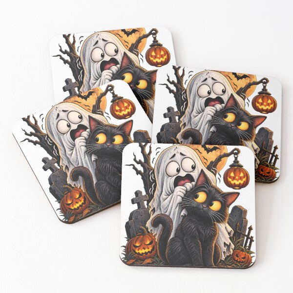 Item preview, Ghost Scared of Cat Halloween T-Shirt – Funny Black Cat designed and sold by Shahjiar Shop.
