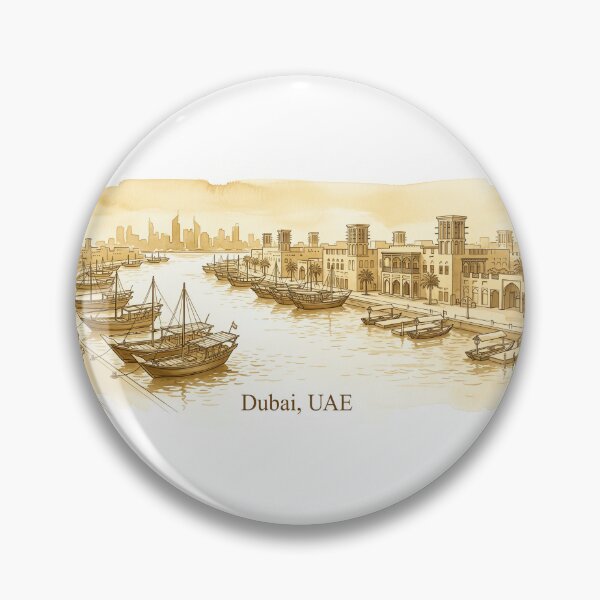 Item preview, Dubai Creek UAE Watercolor – Old Dubai Dhow Boats Travel Art designed and sold by Arabic-Souvenir.