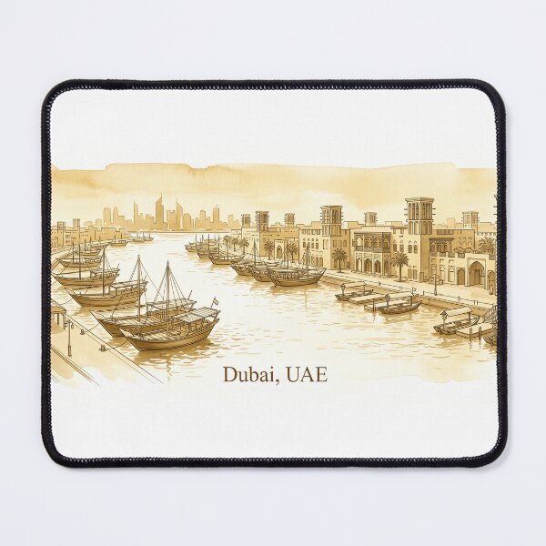Item preview, Dubai Creek UAE Watercolor – Old Dubai Dhow Boats Travel Art designed and sold by Arabic-Souvenir.
