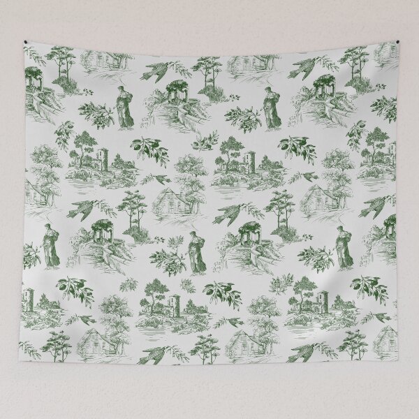 Item preview, Vintage Blue French Toile de Jouy Seamless Pattern Green designed and sold by Qualali Studio.