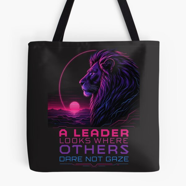 Item preview, A Leader Looks Where Others Dare Not Gaze - Cyberpunk Neon Lion Visionary Art designed and sold by Bennie Singh.