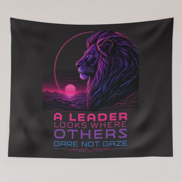 Item preview, A Leader Looks Where Others Dare Not Gaze - Cyberpunk Neon Lion Visionary Art designed and sold by Bennie Singh.