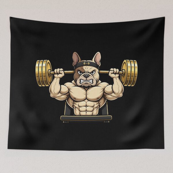Item preview, Buff French Bulldog Gym - Funny Bodybuilder Dog Bench Press designed and sold by StrongEveryDayStore.