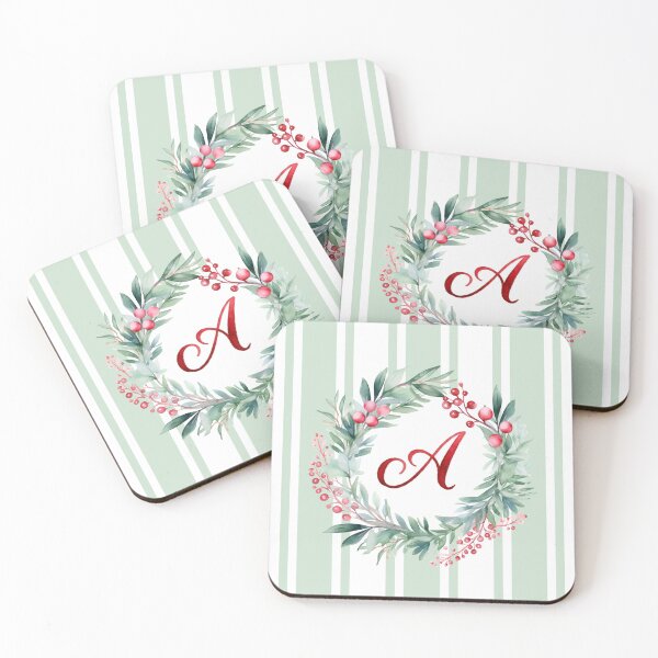 Item preview, A Initial Christmas Wreath with Green Striped Background designed and sold by Feeling Artsy.
