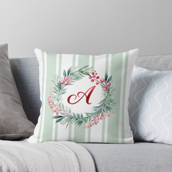 Item preview, A Initial Christmas Wreath with Green Striped Background designed and sold by Feeling Artsy.