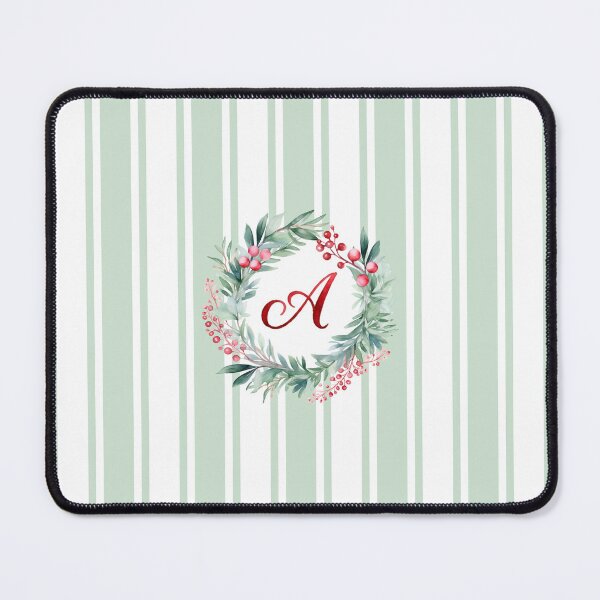 Item preview, A Initial Christmas Wreath with Green Striped Background designed and sold by Feeling Artsy.