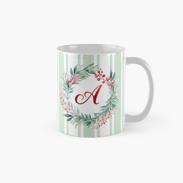 Item preview, A Initial Christmas Wreath with Green Striped Background designed and sold by Feeling Artsy.