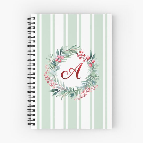 Item preview, A Initial Christmas Wreath with Green Striped Background designed and sold by Feeling Artsy.