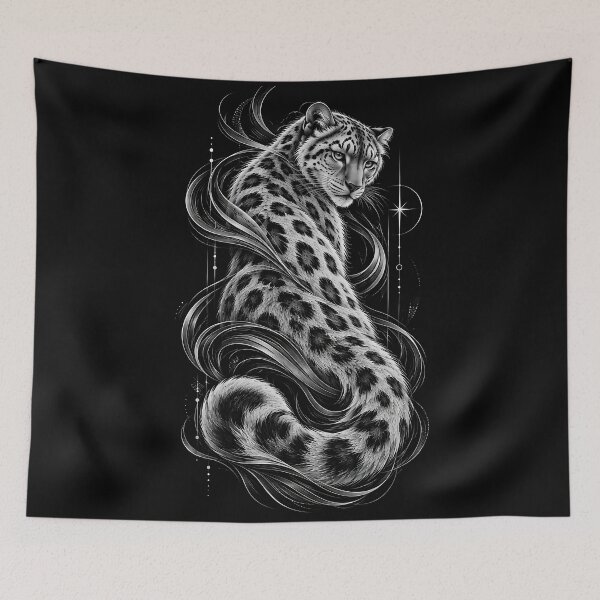 Item preview, Snow Leopard Black and White Wildlife Art – Flowing Lines designed and sold by ManJiangHong.