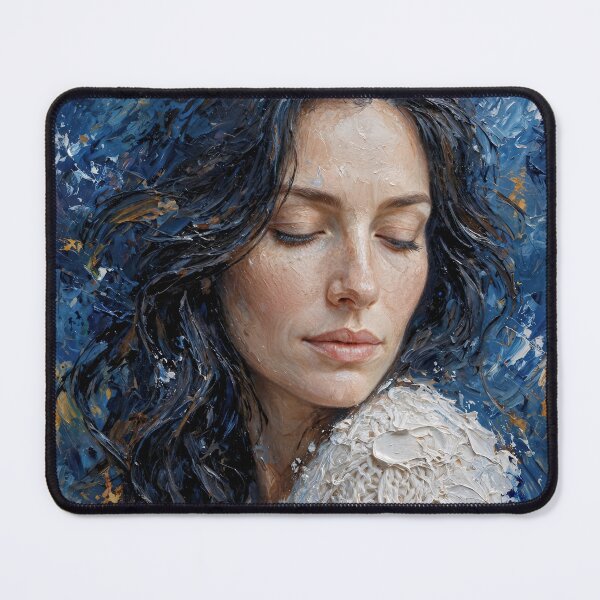 Item preview, The Silence Within — Blue Melancholy Woman Portrait designed and sold by sonsunarts.