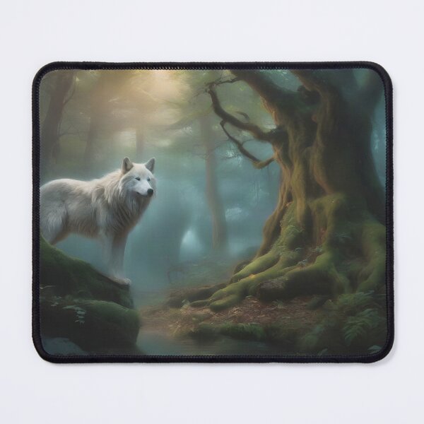 Item preview, Ghostly White Wolf Surveys his Forest Domain designed and sold by Fanta-sticky.