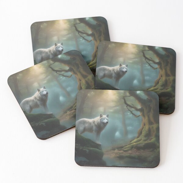 Item preview, Ghostly White Wolf Surveys his Forest Domain designed and sold by Fanta-sticky.