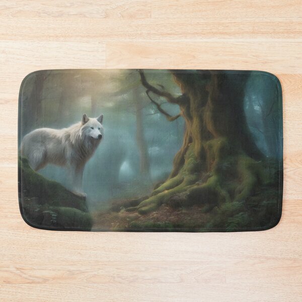 Item preview, Ghostly White Wolf Surveys his Forest Domain designed and sold by Fanta-sticky.