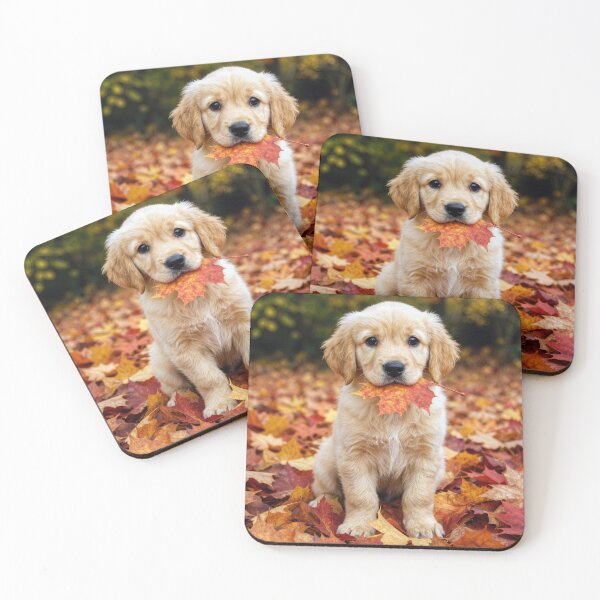 Item preview, Golden Retriever Puppy with an Autumn Maple Leaf designed and sold by Maria Dryfhout.