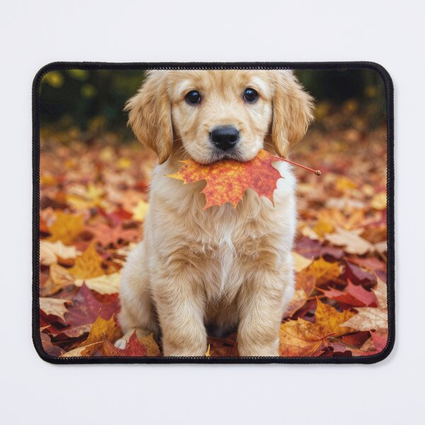 Item preview, Golden Retriever Puppy with an Autumn Maple Leaf designed and sold by Maria Dryfhout.