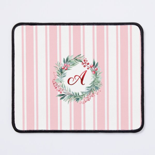 Item preview, A Initial Christmas Wreath with Pink Striped Background designed and sold by Feeling Artsy.