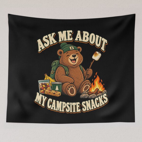 Item preview, Ask Me About My Campsite Snacks Funny Camping Bear designed and sold by Good Mood Foundry.