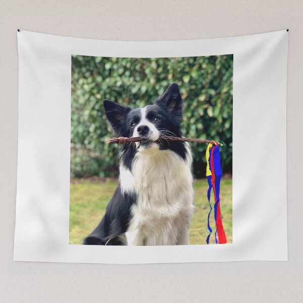 Item preview, Smart Border Collie Holding Colorful Ribbon Stick designed and sold by VanGaldo.