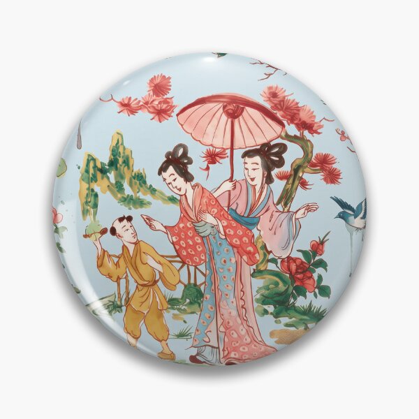 Item preview, Chinoiserie Garden Ladies Watercolor Illustration — Light Blue Background designed and sold by Fani*.