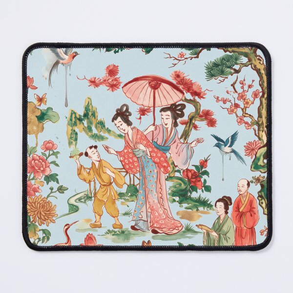 Item preview, Chinoiserie Garden Ladies Watercolor Illustration — Light Blue Background designed and sold by Fani*.