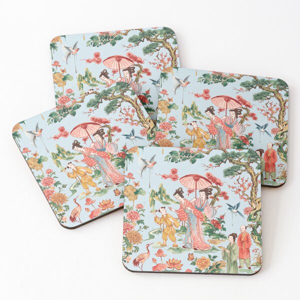 Item preview, Chinoiserie Garden Ladies Watercolor Illustration — Light Blue Background designed and sold by Fani*.