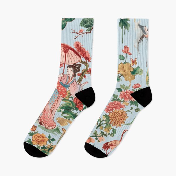Item preview, Chinoiserie Garden Ladies Watercolor Illustration — Light Blue Background designed and sold by Fani*.
