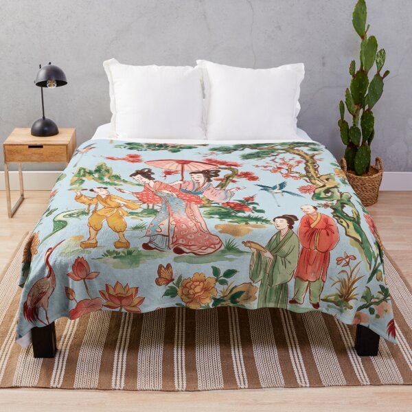 Item preview, Chinoiserie Garden Ladies Watercolor Illustration — Light Blue Background designed and sold by Fani*.