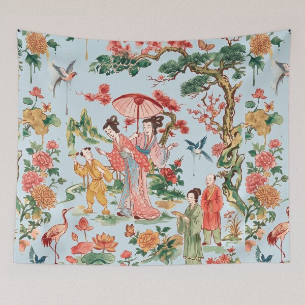 Item preview, Chinoiserie Garden Ladies Watercolor Illustration — Light Blue Background designed and sold by Fani*.