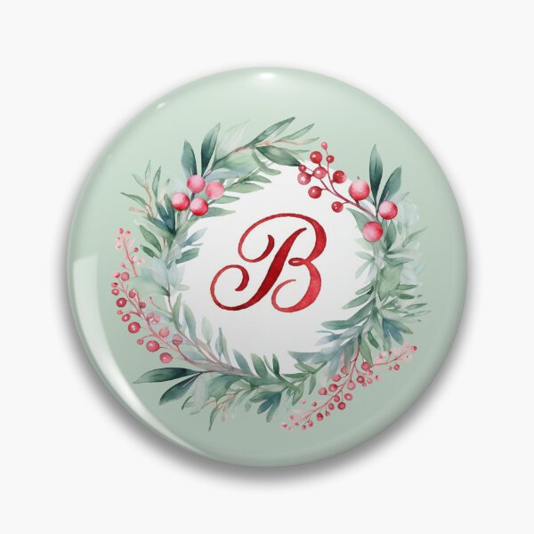 Item preview, B Initial Christmas Wreath with Green Striped Background designed and sold by Feeling Artsy.