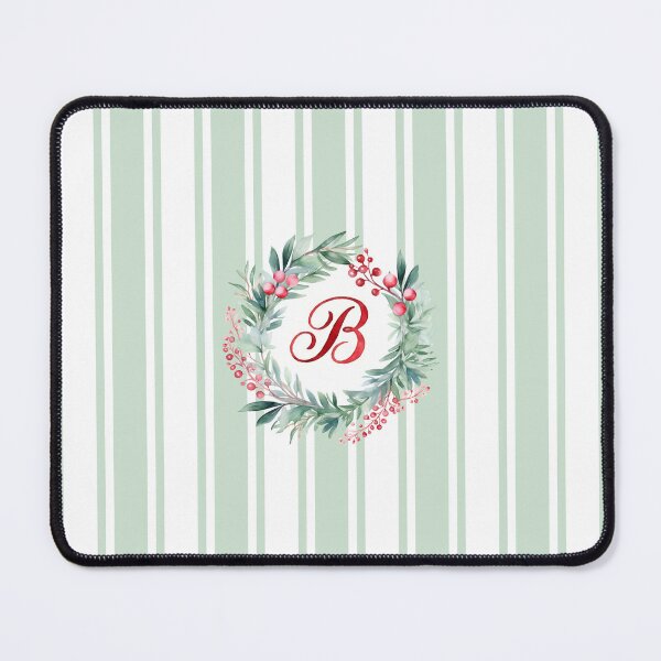 Item preview, B Initial Christmas Wreath with Green Striped Background designed and sold by Feeling Artsy.