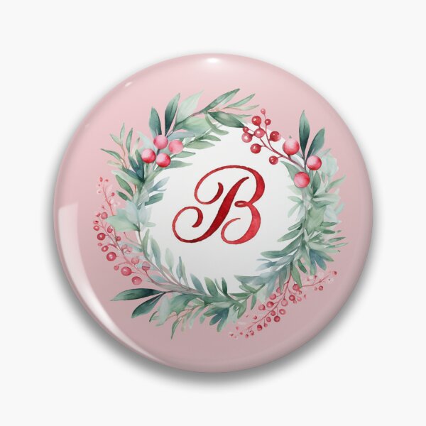 Item preview, B Initial Christmas Wreath with Pink Striped Background designed and sold by Feeling Artsy.