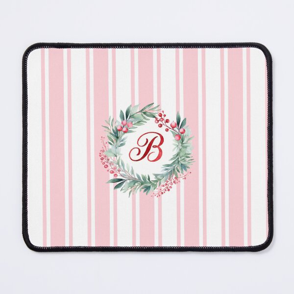 Item preview, B Initial Christmas Wreath with Pink Striped Background designed and sold by Feeling Artsy.
