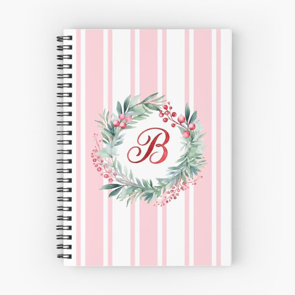 Item preview, B Initial Christmas Wreath with Pink Striped Background designed and sold by Feeling Artsy.