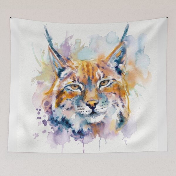 Item preview, Vibrant Eurasian Lynx Watercolor Cat designed and sold by caracatita75.