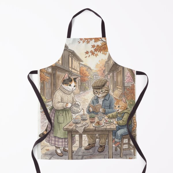 Item preview, Family of cats having tea in cozy watercolor autumn Japanese alley designed and sold by TheCoolCatsMx.