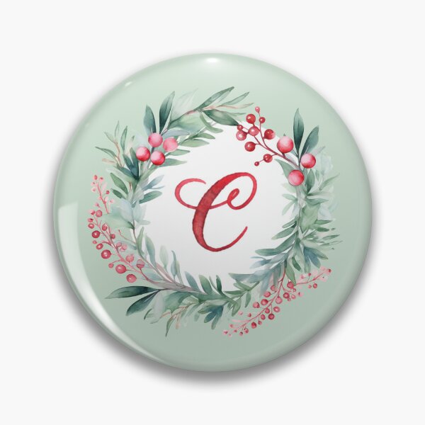 Item preview, C Initial Christmas Wreath with Green Striped Background designed and sold by Feeling Artsy.