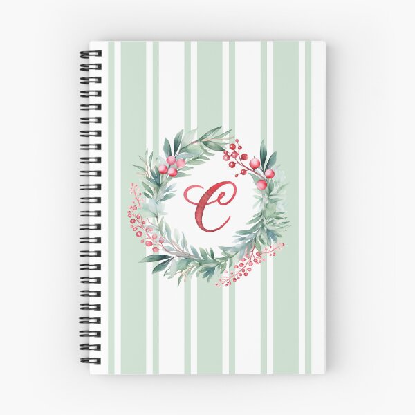 Item preview, C Initial Christmas Wreath with Green Striped Background designed and sold by Feeling Artsy.