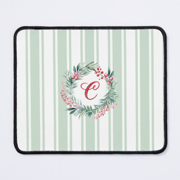 Item preview, C Initial Christmas Wreath with Green Striped Background designed and sold by Feeling Artsy.