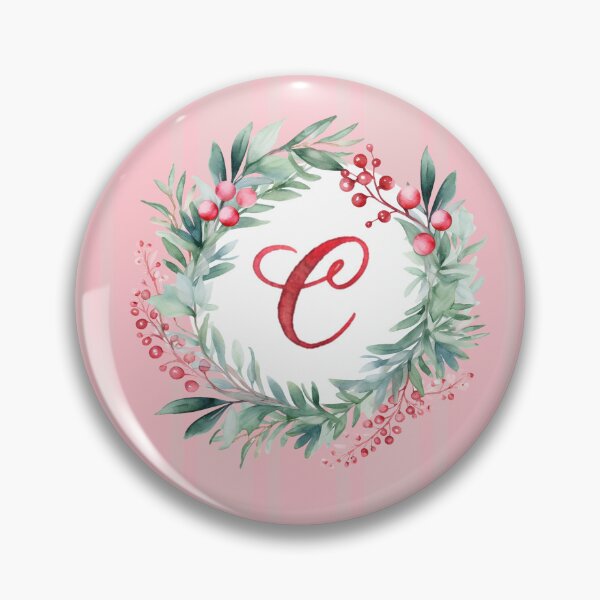 Artikelvorschau, Weihnachtskranz mit dem Buchstaben C auf rosa gestreiftem Hintergrund entworfen und verkauft von Feeling Artsy.