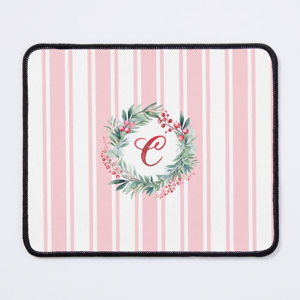 Item preview, C Initial Christmas Wreath with Pink Striped Background designed and sold by Feeling Artsy.