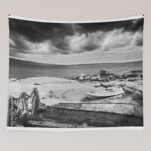 Item preview, Vintage Abandoned Fishing Boats on a Rocky Seashore Fine Art designed and sold by Faith Based Decor & Art &Gifts.