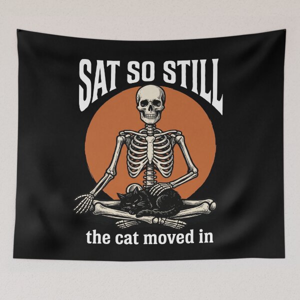 Item preview, Meditating Skeleton and Black Cat Woodcut: Sat So Still designed and sold by Osmose-Studio.