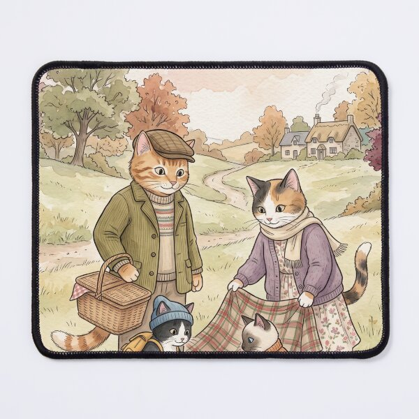 Item preview, Family of cats on a cozy watercolor picnic in the English countryside designed and sold by TheCoolCatsMx.