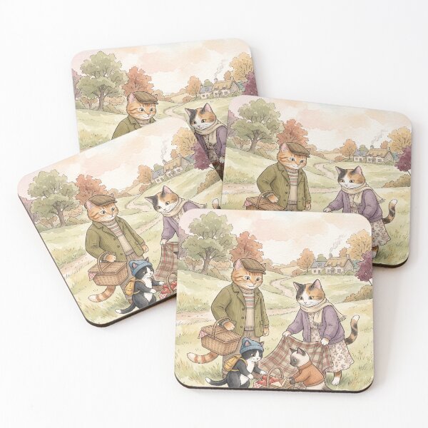 Item preview, Family of cats on a cozy watercolor picnic in the English countryside designed and sold by TheCoolCatsMx.