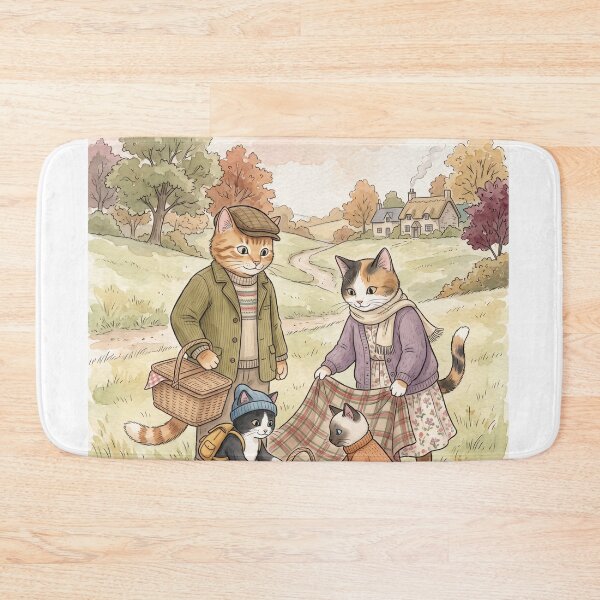 Item preview, Family of cats on a cozy watercolor picnic in the English countryside designed and sold by TheCoolCatsMx.