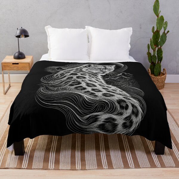 Item preview, Snow Leopard Black and White Wildlife Art – Flowing Lines and Mountains designed and sold by ManJiangHong.